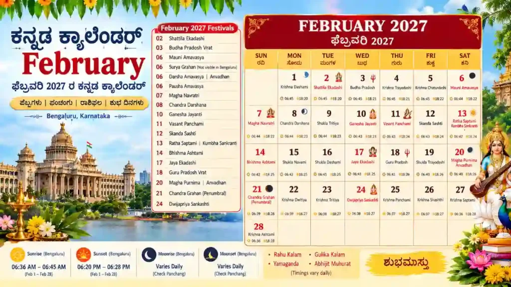 Kannada Calendar 2027 February with festivals and Panchang for Bengaluru