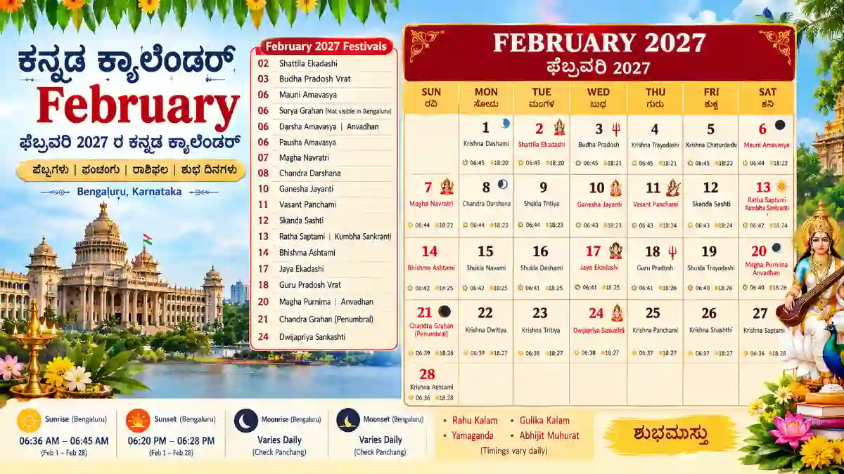 Kannada Calendar 2027 February with festivals and Panchang for Bengaluru