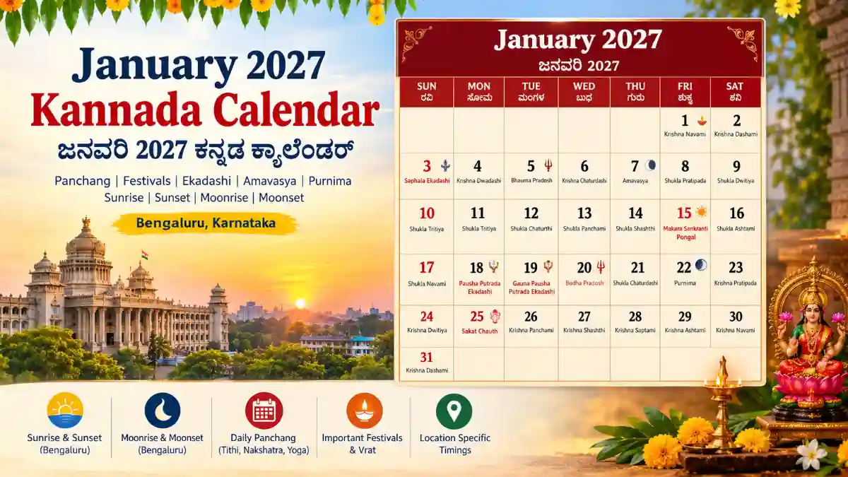 January 2027 Kannada Calendar with festivals, Panchang, sunrise and sunset timings for Bengaluru