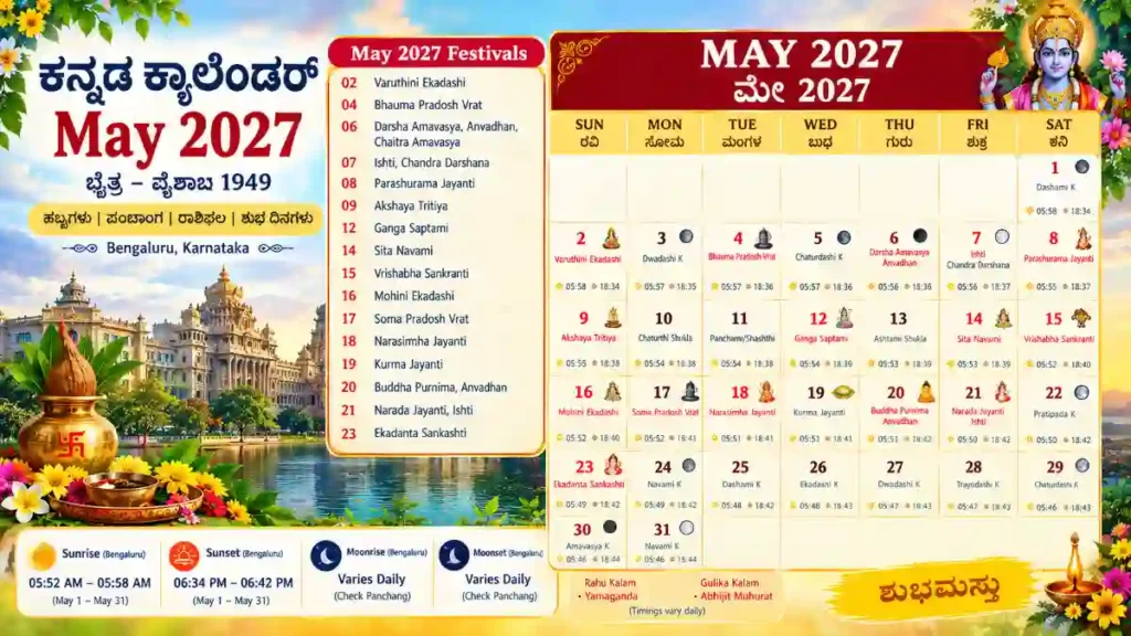 Kannada Calendar 2027 May with festivals and Panchang for Bengaluru