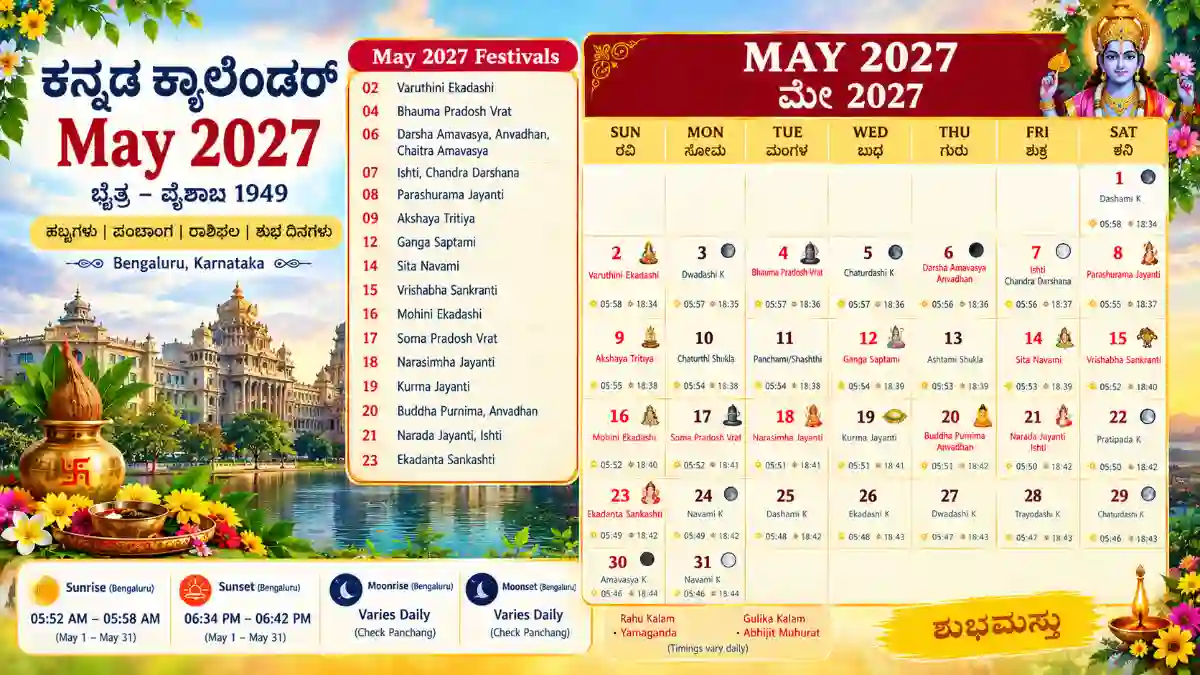 Kannada Calendar 2027 May with festivals and Panchang for Bengaluru