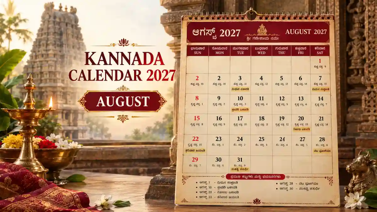 Kannada Calendar 2027 August with Hindu festivals and important dates
