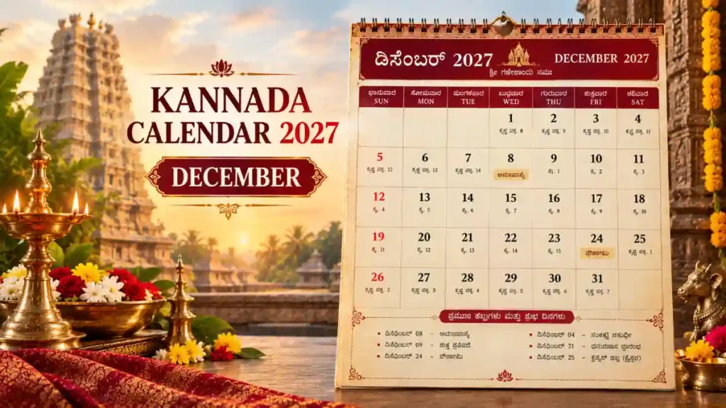 Kannada Calendar 2027 December with Margashirsha and Pausha festivals