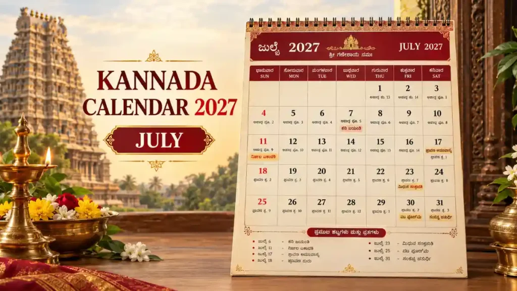 Kannada Calendar 2027 july with festivals and Panchang dates