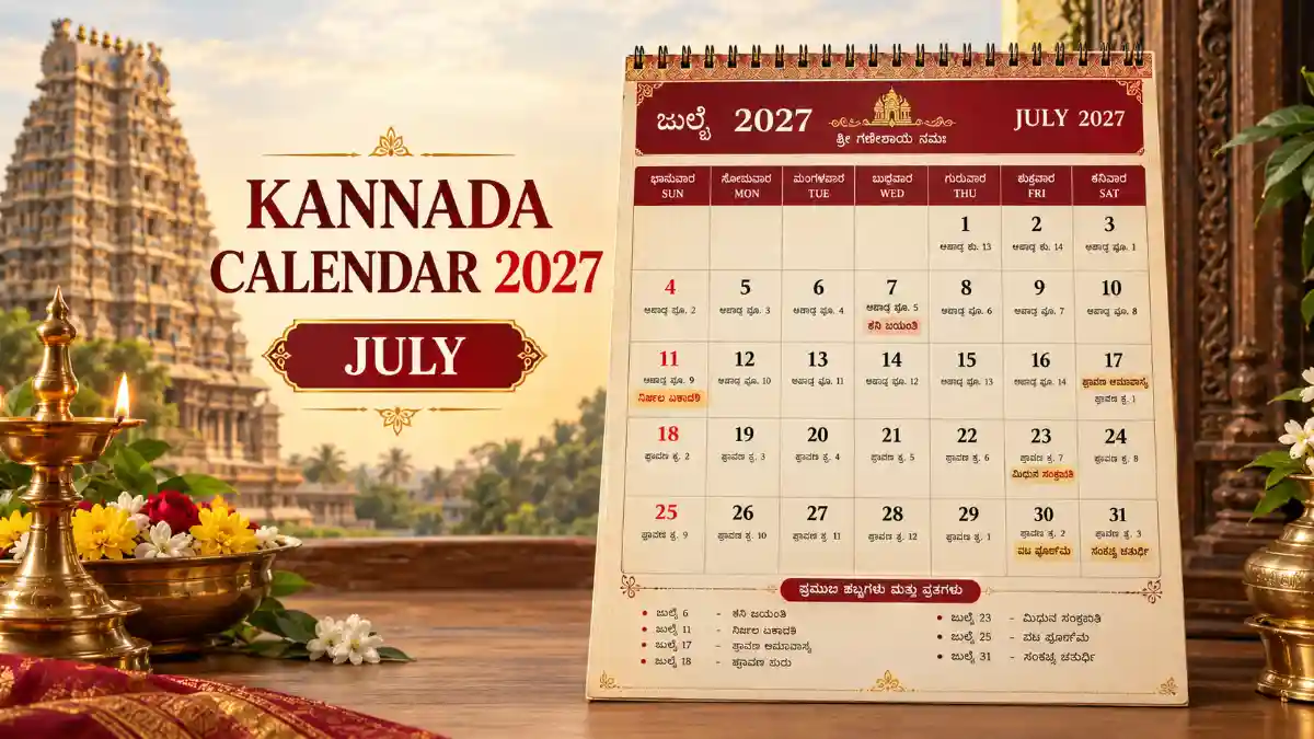 Kannada Calendar 2027 july with festivals and Panchang dates